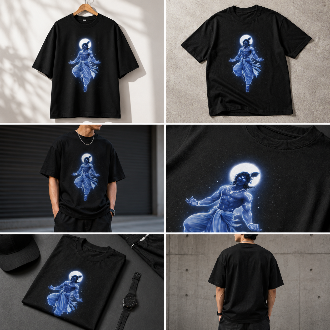 Unisex Divine Krishna Oversized T-Shirt - Spiritual Streetwear Anime Style Black Tee