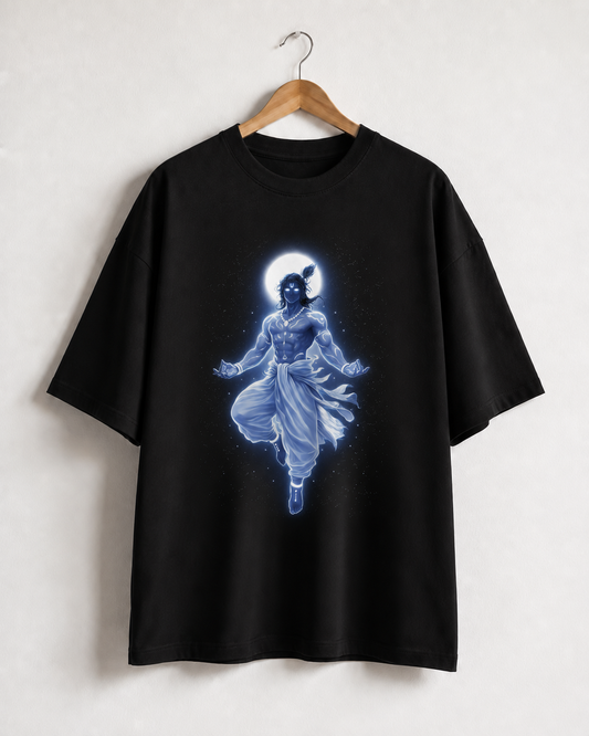 Unisex Divine Krishna Oversized T-Shirt - Spiritual Streetwear Anime Style Black Tee