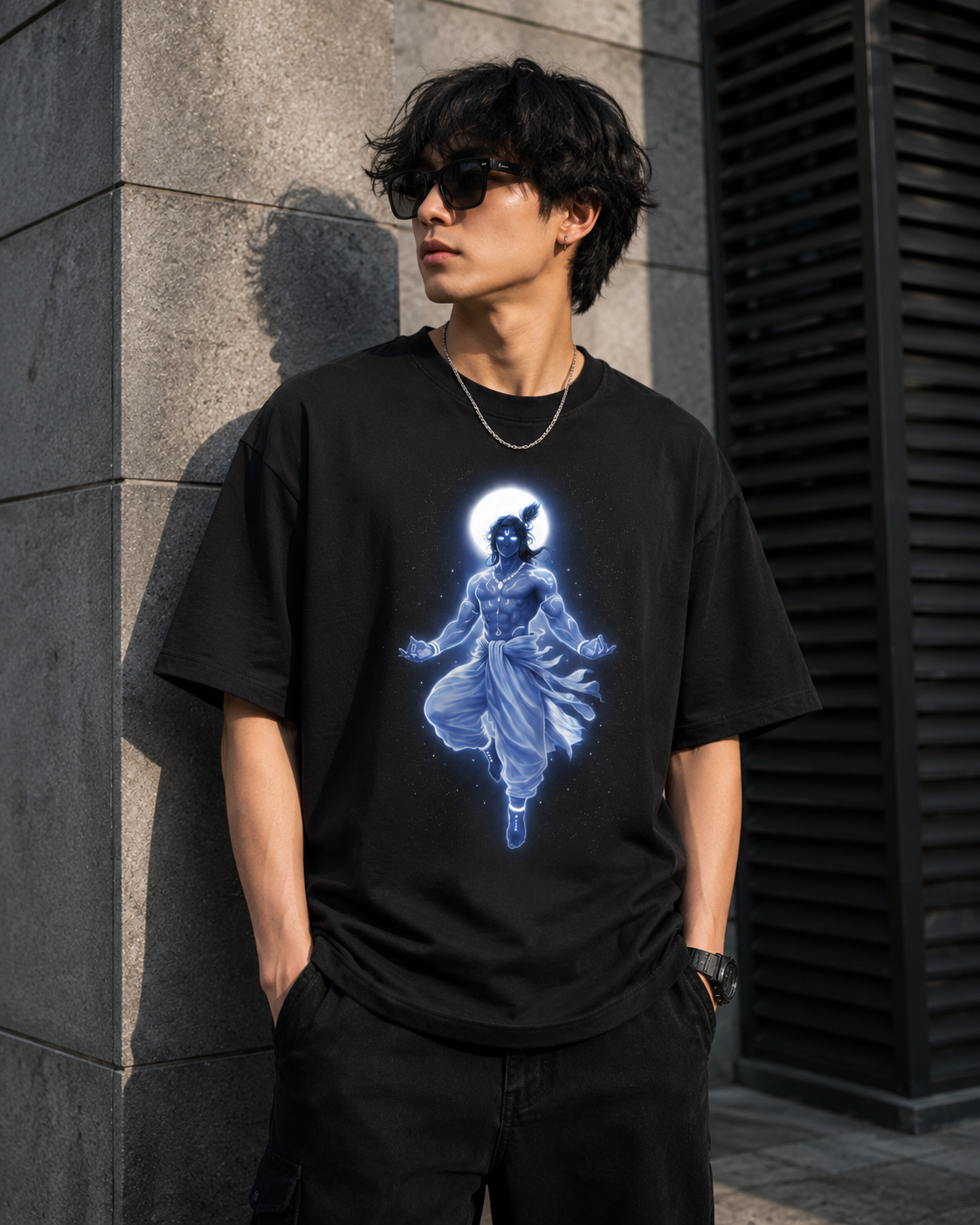 Unisex Divine Krishna Oversized T-Shirt - Spiritual Streetwear Anime Style Black Tee