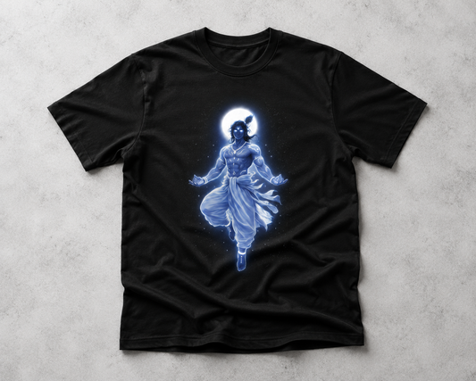 Divine Krishna Cosmic Glow Graphic Print Unisex Oversized T-Shirt (100% Cotton, 180 GSM)