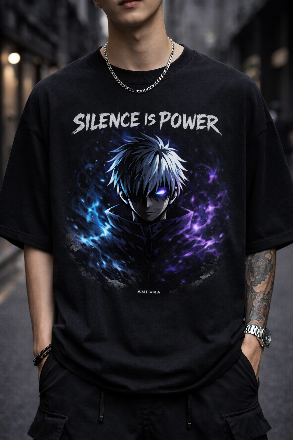 Oversized Anime Streetwear Tee – Premium Fit | Limited Drop silence is power